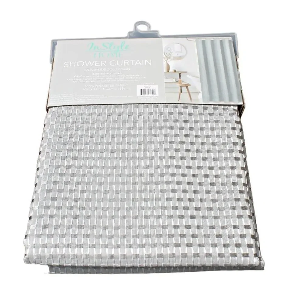 In Style Home Fabric Shower Curtain Basket Weave Oceanside Silver Gray Shimmer